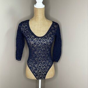 Victoria's Secret Medallion Lace Navy Cheeky Bodysuit Teddy Size Small